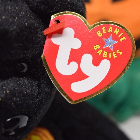 2 Ty 2001 Haunt 1998 Pumkin Beanie Baby Halloween Bear Pumpkin Stuffed Animal - Picture 9 of 16